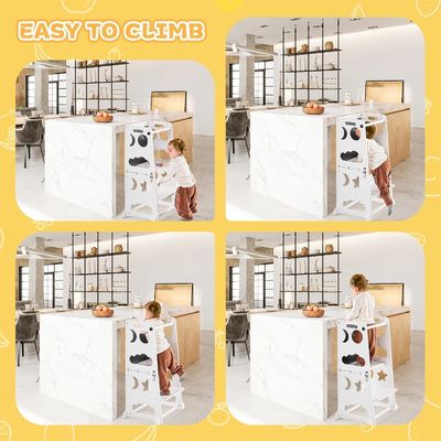 어린이 부엌 계단 발자국 학습 고정 타워 조정 가능한 플랫폼 메일 포장
