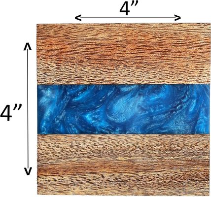모던 오션 블루 에포시 목재 樹脂 코스터