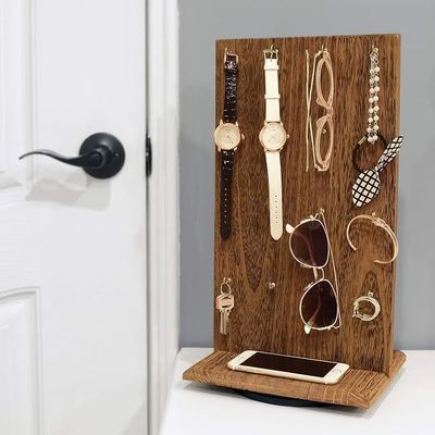공간 절약 기능 9 W X 7.5 D X 16.5 H 목재 보석 디스플레이 스탠드 32 갈고리