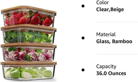 편리한 4 팩 유리 식품 저장 용기