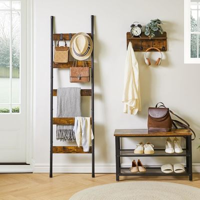 202405 욕실 담요 사다리 벽 굽은 금속 홀더 래크와 갈고리 및 인쇄가 태워졌습니다