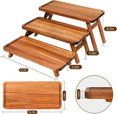 3 계층 목재 컵 케이크 타워 디스플레이 스탠드 아카시아 나무 접이식 서비스 트레이