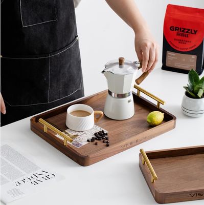 농민 구리 손잡이 호두 목 커피 테이블 디저트 용 접시 케이크 차컵 수작업