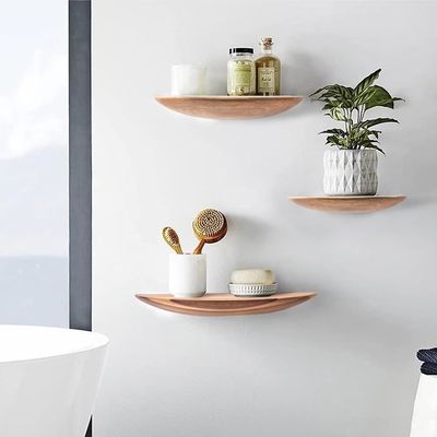 맞춤형 크기 색상 반 원형 세트 3 14인치 아카시아 나무 부동 선반