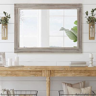 목재 접힌 벽 거울 욕실 덩달아 나무 프레임 촌촌 농장 바니티 거울