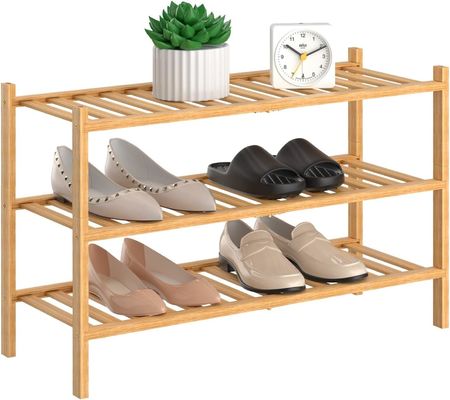 다기능 3층 Bambu Shoe Rack 개인용 저장용 접히지 않는 쌓일 수 있는
