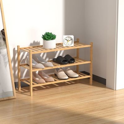 다기능 3층 Bambu Shoe Rack 개인용 저장용 접히지 않는 쌓일 수 있는