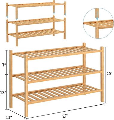 다기능 3층 Bambu Shoe Rack 개인용 저장용 접히지 않는 쌓일 수 있는