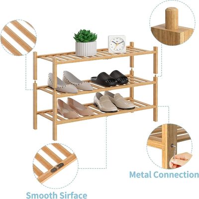다기능 3층 Bambu Shoe Rack 개인용 저장용 접히지 않는 쌓일 수 있는