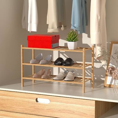 다기능 3층 Bambu Shoe Rack 개인용 저장용 접히지 않는 쌓일 수 있는