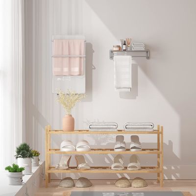 다기능 3층 Bambu Shoe Rack 개인용 저장용 접히지 않는 쌓일 수 있는