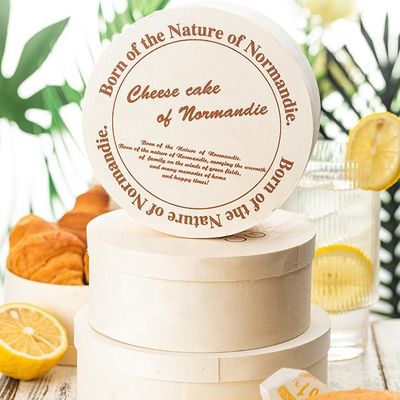 천연 나무 색 나무 상자 주문형 둥근 케이크 치즈 케이크 샐러드 과일 포장