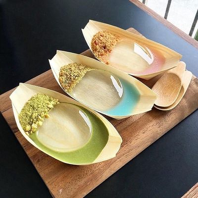 사용자 지정 로고 수용 가능한 버치 Bambu Boat Shape Sailing Wood Sushi Tray