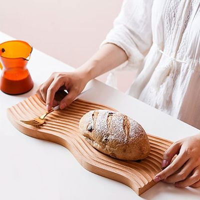 물결 모양의 목재 트레이 아침 식사 서비스 트레이 주방 40.5x18.5x2cm 사용자 지정 로고