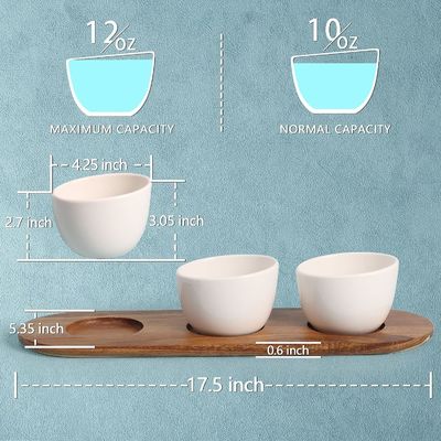 아카시아 목재 트레이 칩 및 딥 서비스 세트