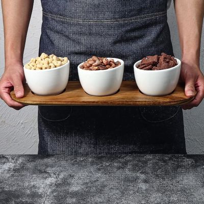 아카시아 목재 트레이 칩 및 딥 서비스 세트