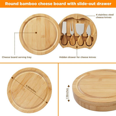 사용자 지정 로고와 4 개의 스테인리스 스틸 절단 칼 사용자 지정 크기의 대나무 치즈 보드