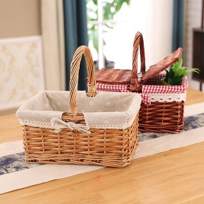 농촌 풍력 수작업 큐브 빗자루 정원 픽닉 보관용 바구니 손잡이 30x20x15cm