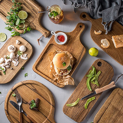 미니 아카시아 나무 절단 보드 원형 음식 나무 디자인과 칼 홀더