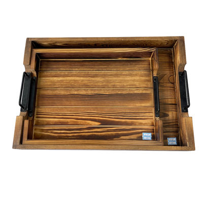 맞춤형 디자인은 금속 손잡이와 함께 시골형 직사각형 목재 서비스 트레이를 허용