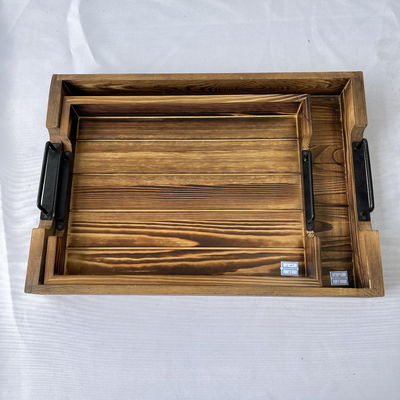 맞춤형 디자인은 금속 손잡이와 함께 시골형 직사각형 목재 서비스 트레이를 허용