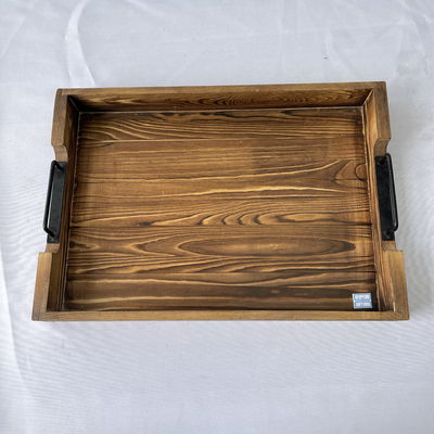 맞춤형 디자인은 금속 손잡이와 함께 시골형 직사각형 목재 서비스 트레이를 허용