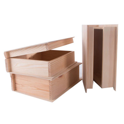 고급 미완성 목재 선물 공예품을위한 맞춤 소나무 색상 책 모양 상자