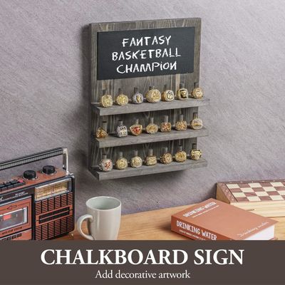 벽에 장착 된 21 페그 목재 반지 홀더 빈티지 회색 단단한 목재 보석 디스플레이