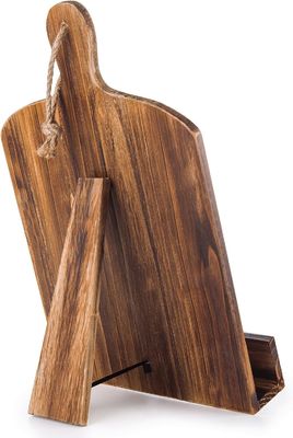 스타일리시한 소나무 목재 요리책 스탠드 서있는 설치와 갈색 절단판