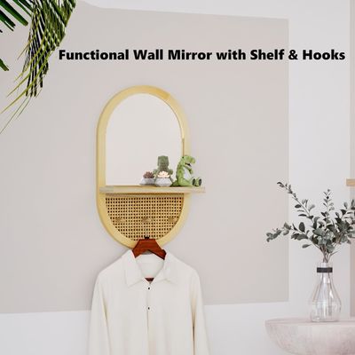 욕실 침실 입구 거실 장식 거울 벽 거울 선반과 코트 갈고리 나무 프레임