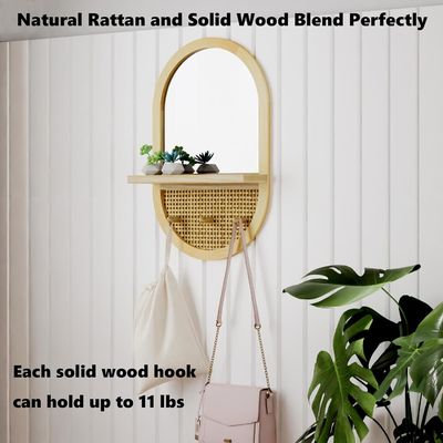 욕실 침실 입구 거실 장식 거울 벽 거울 선반과 코트 갈고리 나무 프레임