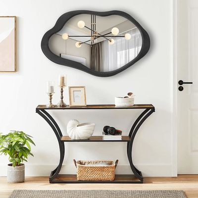 서식실 침실 입구 욕실용 촌나무 검은색 프레임 비대칭 벽 물결 거울