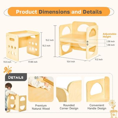 맞춤형 목재 1-3 년 된 어린이 높이 조절 의자 거실에 있는 계단 의자