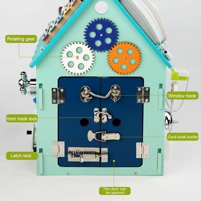 몬테소리 목재 장난감 바쁜 집 퍼즐 다기능 잠금 해제 보물 상자