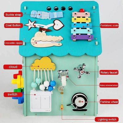 몬테소리 목재 장난감 바쁜 집 퍼즐 다기능 잠금 해제 보물 상자