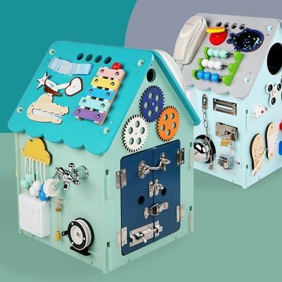 몬테소리 목재 장난감 바쁜 집 퍼즐 다기능 잠금 해제 보물 상자