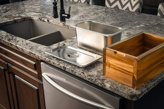 아카시아 나무 상자 부엌 콤포스트 빈 강철 접시 및 저장 버킷