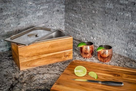 아카시아 나무 상자 부엌 콤포스트 빈 강철 접시 및 저장 버킷