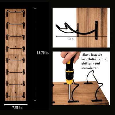 벽에 장착 된 벽 디스플레이를 위한 나무 와인 랙 검은 브래킷 사용자 정의 8 병 저장