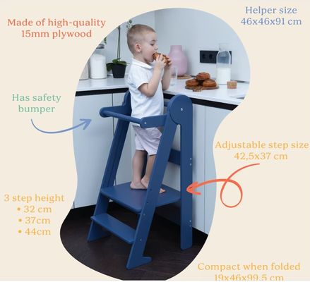 3 개의 조정 가능한 높이를 접은 화상을 입은 유아 부엌 배설물 보조 인쇄 예