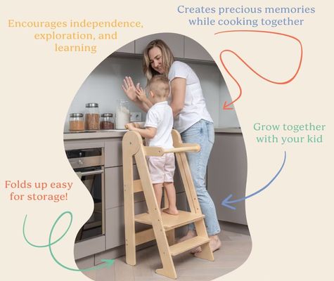 3 개의 조정 가능한 높이를 접은 화상을 입은 유아 부엌 배설물 보조 인쇄 예