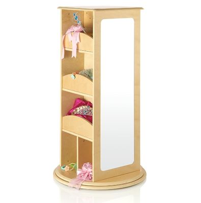 현대적인 디자인에서 2개의 거울과 갈고리를 가진 어린이 장난감 회전식 옷장 저장장