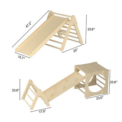 5 in 1 삼각형 등산 장난감 램프와 슬라이드와 목재 유아 등산 체육관