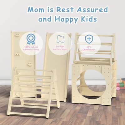 5 in 1 삼각형 등산 장난감 램프와 슬라이드와 목재 유아 등산 체육관