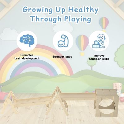 5 in 1 삼각형 등산 장난감 램프와 슬라이드와 목재 유아 등산 체육관