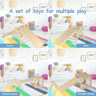 5 in 1 삼각형 등산 장난감 램프와 슬라이드와 목재 유아 등산 체육관