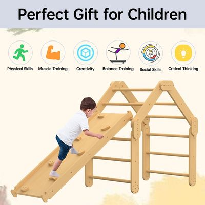 상업용 2 in 1 삼각형 등산기 램프 나무 접이식 실내 몬테소리 등산 장난감