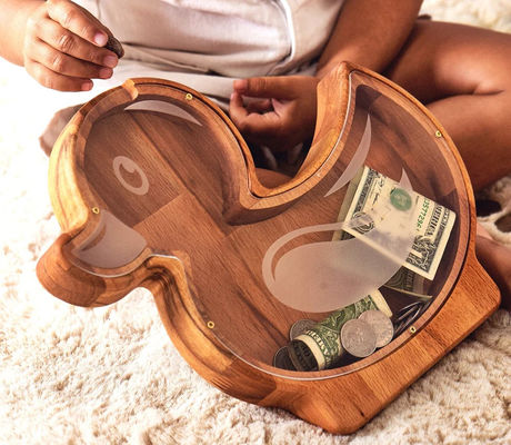 202407 부활절 선물 로켓 동전 어린이용 은행 수작업 목재 데이지 꽃 식물 돼지 은행