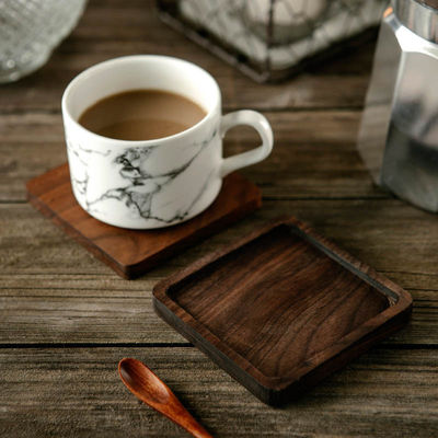 크리에이티브 목재 코스터 세트 검은 호두 사각형 단단한 나무 차컵 매트