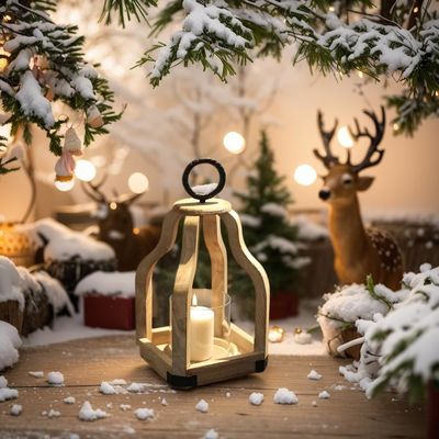 야외 Patio 장식 유리 촛불 홀더 인쇄와 함께 나무 촛불 랜턴 불타